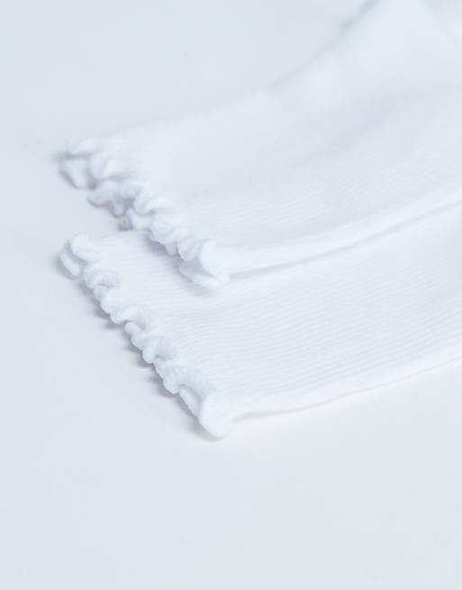 Topshop Ribbed Frill Socks In White