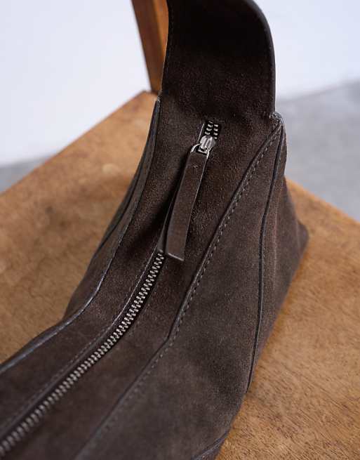 Topshop Safia Real Suede Shoulder Bag In Chocolate