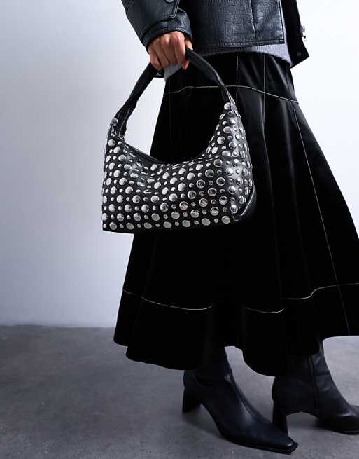 Topshop Samantha studded shoulder bag in black