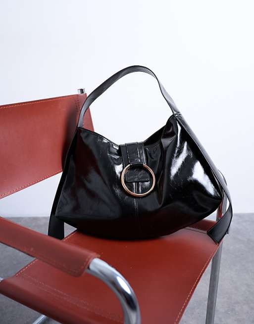 Topshop Saturn Hardware Shoulder Bag In Black