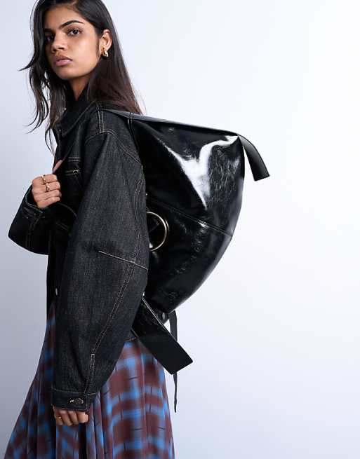 Topshop Saturn Hardware Shoulder Bag In Black