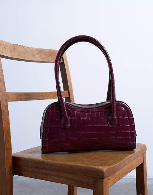 Topshop Simba Structured Shoulder Bag In Burgundy Croc