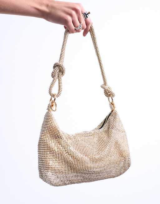 Topshop Sparkles Diamante Shoulder Bag In Gold