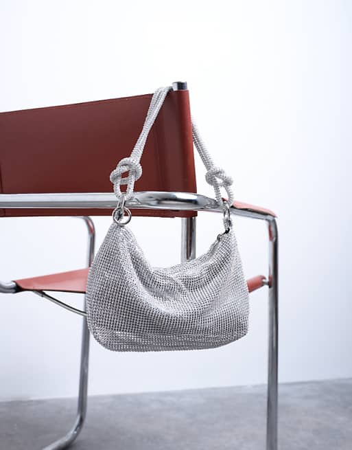 Topshop Sparkles Diamante Shoulder Bag In Silver