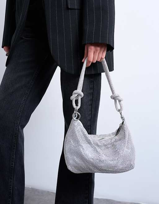 Topshop Sparkles Diamante Shoulder Bag In Silver