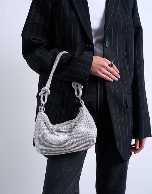 Topshop Sparkles diamante shoulder bag in silver