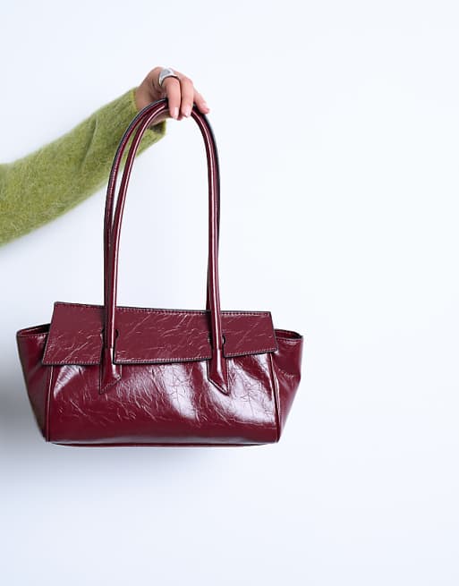 Topshop Sunny Shoulder Bag With Asymmetric Flap In Burgundy