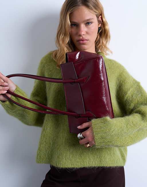 Topshop Sunny shoulder bag with asymmetric flap in burgundy
