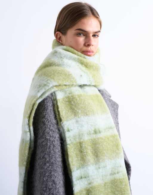 Topshop Sydney Blanket Scarf In Green & White Stripe