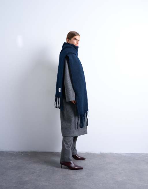 Topshop Sydney Blanket Scarf In Navy