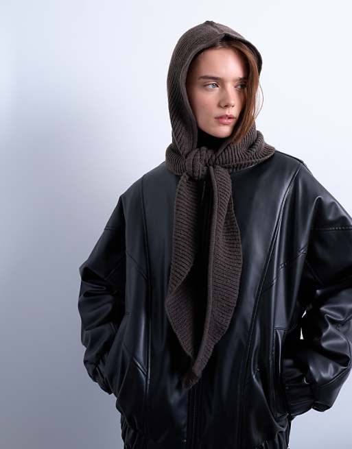 Topshop Tie balaclava in chocolate