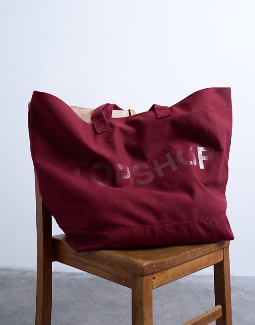 Topshop Tote Bag In Burgundy