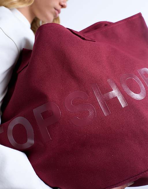 Topshop Tote Bag In Burgundy