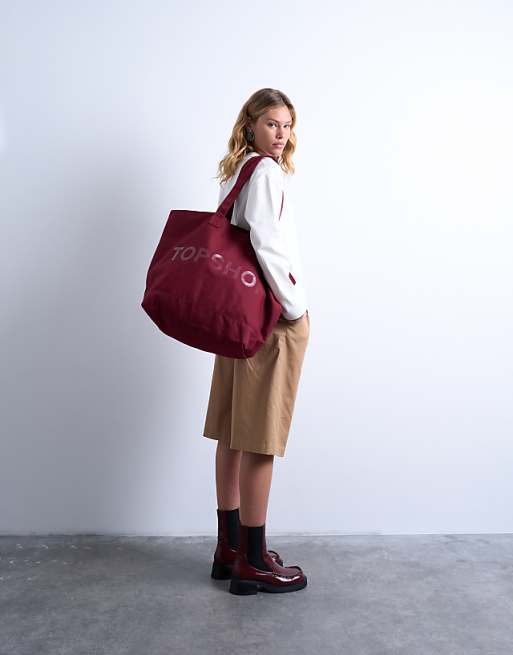 Topshop tote bag in burgundy