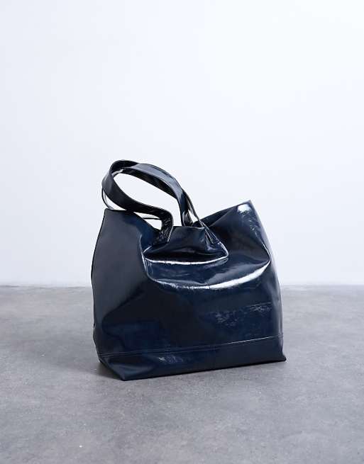 Topshop Troy Crinkle Tote Bag In Navy