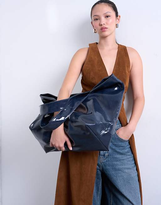Topshop Troy Crinkle Tote Bag In Navy