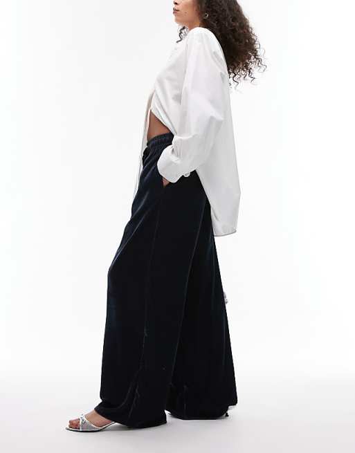 Topshop Velvet Tie Waist Jogger In Slate