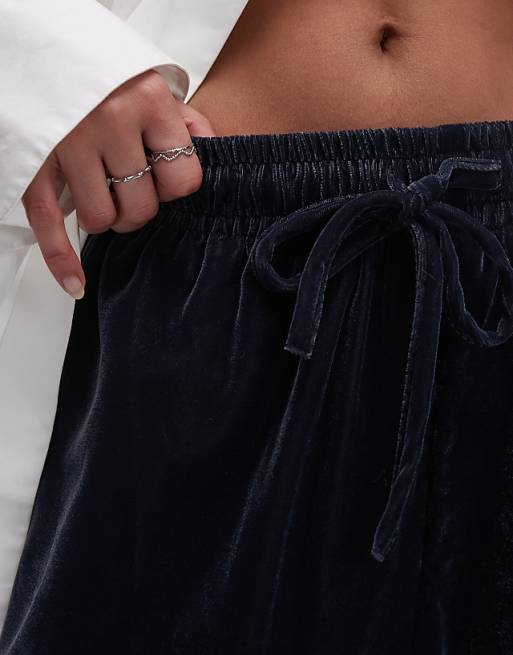 Topshop Velvet Tie Waist Jogger In Slate