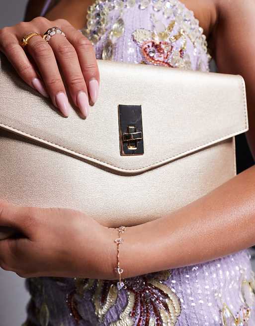 True Decadence Classic PU Clutch Bag In Champagne