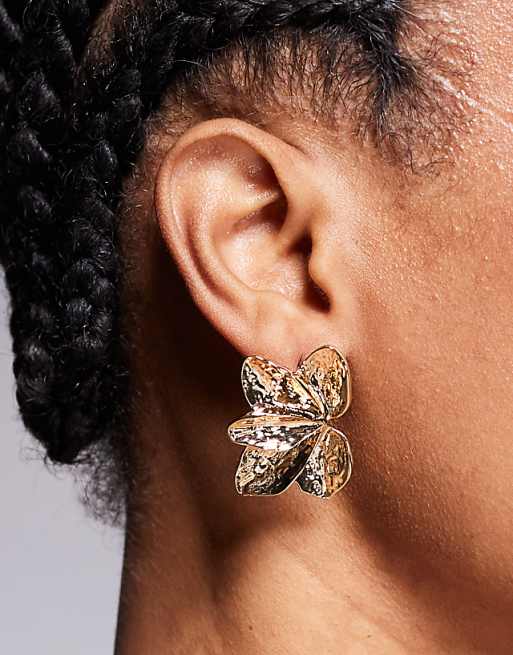 True Decadence fan petal statement earrings in gold