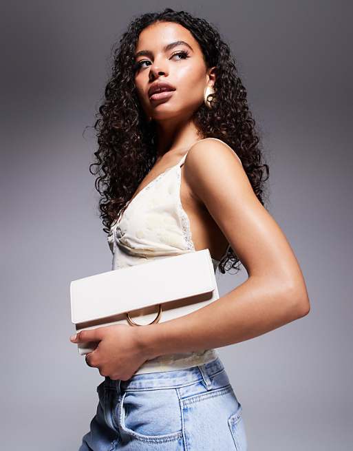 True Decadence Minimal PU Clutch Bag In Ivory