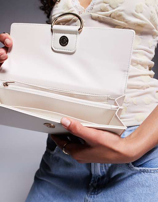 True Decadence Minimal PU Clutch Bag In Ivory