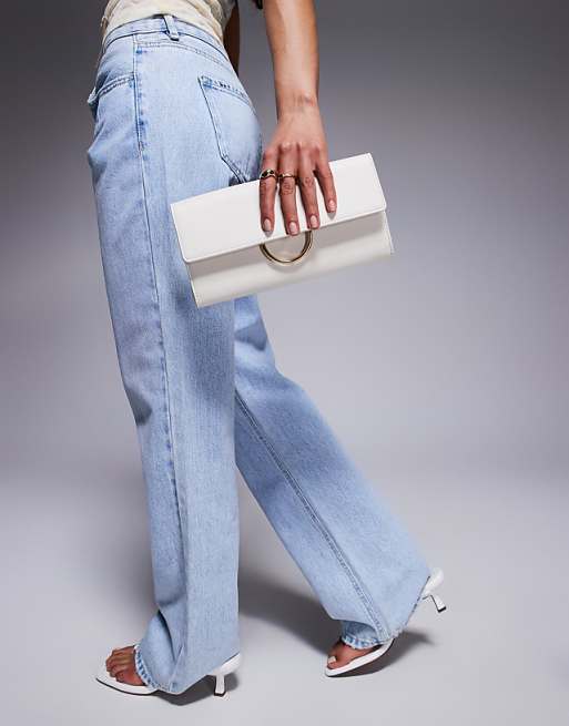 True Decadence Minimal PU Clutch Bag In Ivory