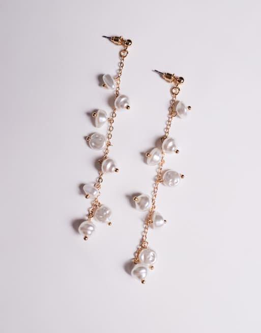 True Decadence Pearl Waterfall Earrings In Gold