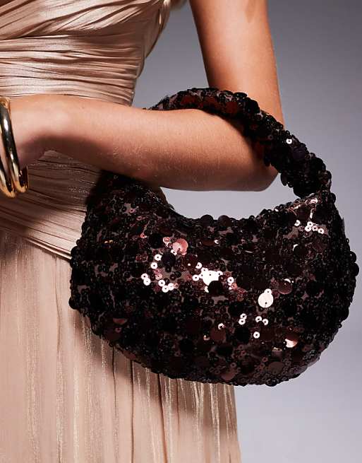 True Decadence Sequin Shoulder Bag In Bronze