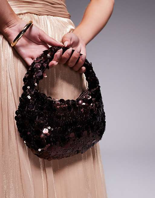 True Decadence Sequin Shoulder Bag In Bronze