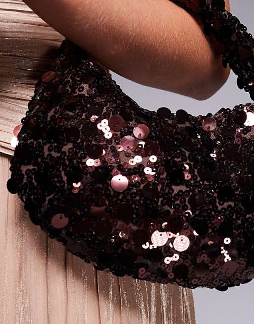True Decadence Sequin Shoulder Bag In Bronze