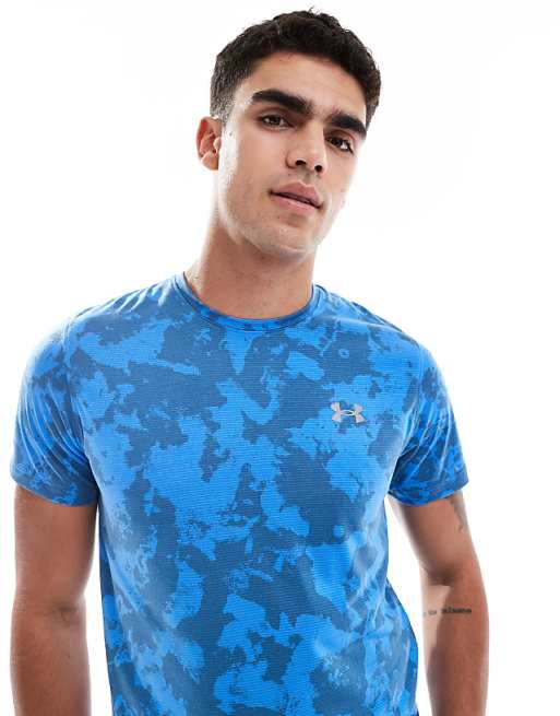Under Armour Launch Printed T-shirt In Blue And Reflective