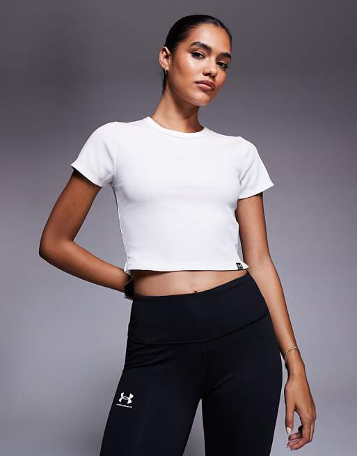 Under Armour Rival ribbed baby tee in white