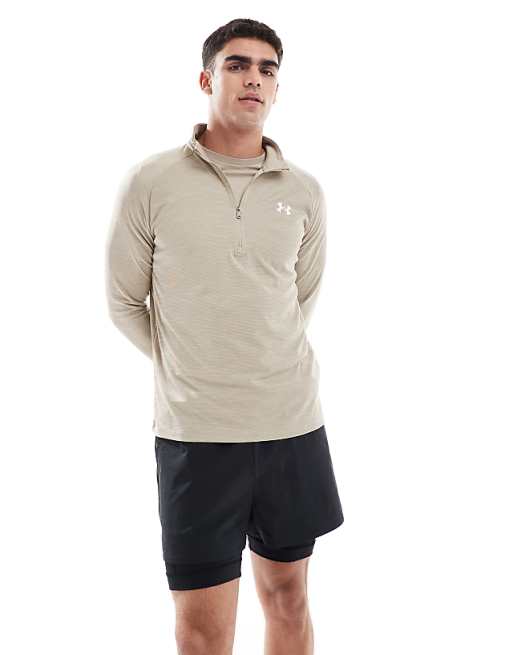 Under Armour Tech textured half-zip in city khaki