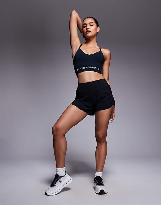 Under Armour Vanish Seamless Sports Bra In Black And Steel