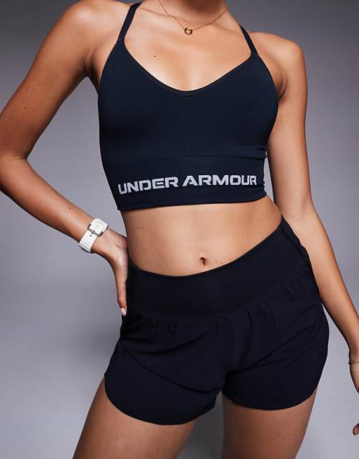 Under Armour Vanish Seamless Sports Bra In Black And Steel