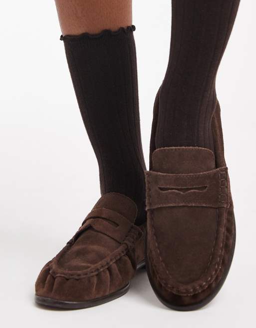 Vero Moda Ribbed Frill Socks In Chocolate