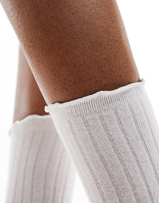 Vero Moda Ribbed Frill Socks In White