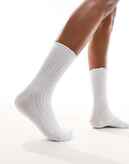 Vero Moda Ribbed Frill Socks In White