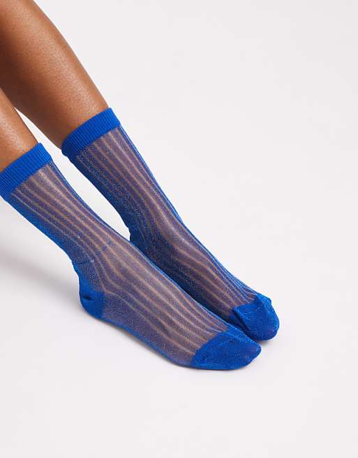 Vero Moda sheer stripe socks in dark navy blue