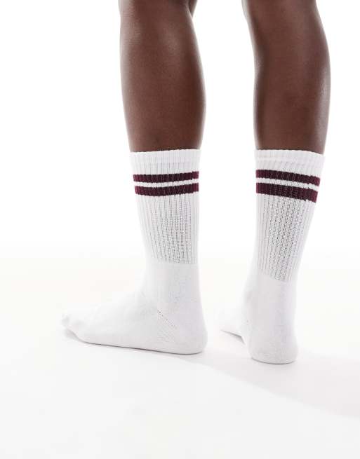 Vero Moda Sporty Ribbed Socks In White And Burgundy