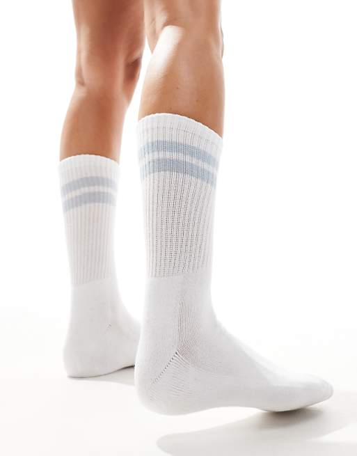Vero Moda Sporty Ribbed Socks In White And Light Blue