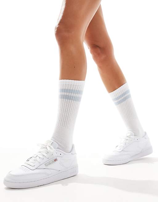 Vero Moda Sporty Ribbed Socks In White And Light Blue