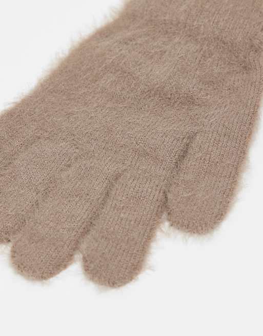 Vero Moda Super Soft Fluffy Gloves In Fossil Beige