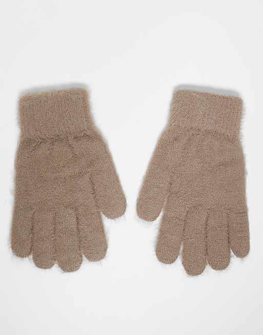 Vero Moda super soft fluffy gloves in fossil beige