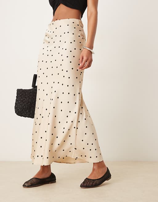 Vila Satin Maxi Skirt In Champagne Spot