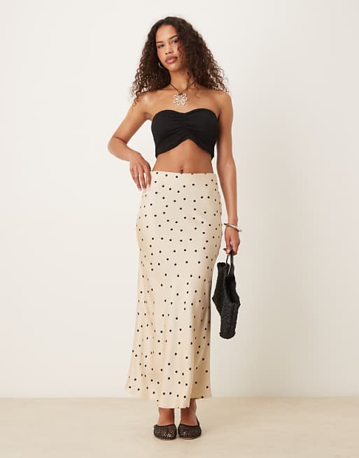 Vila satin maxi skirt in champagne spot