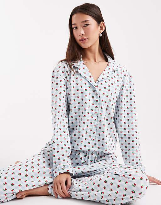 Wednesday's Girl Long Sleeve Shirt And Trouser Pyjama Set In Floral Print