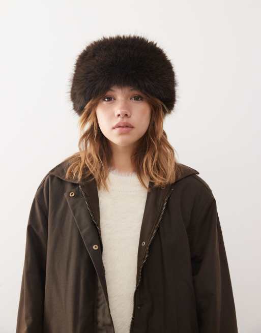 Weekday Faux Fur Headband In Dark Brown