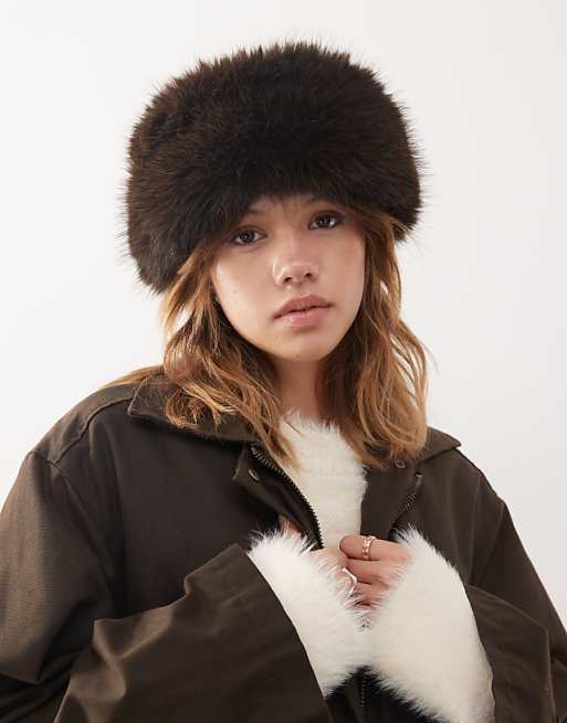 Weekday faux fur headband in dark brown